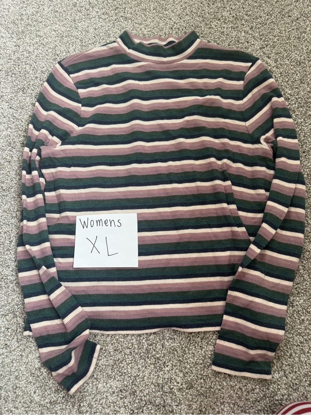 American Eagle Outfitters Striped Mock Neck Long Sleeve Top - Pink & Green